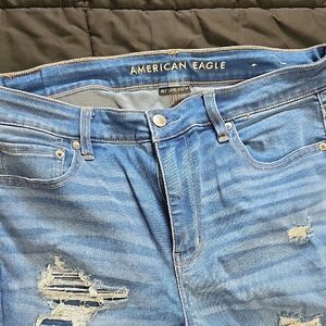 American Eagle Outfitters Women's Blue Distressed Jeans